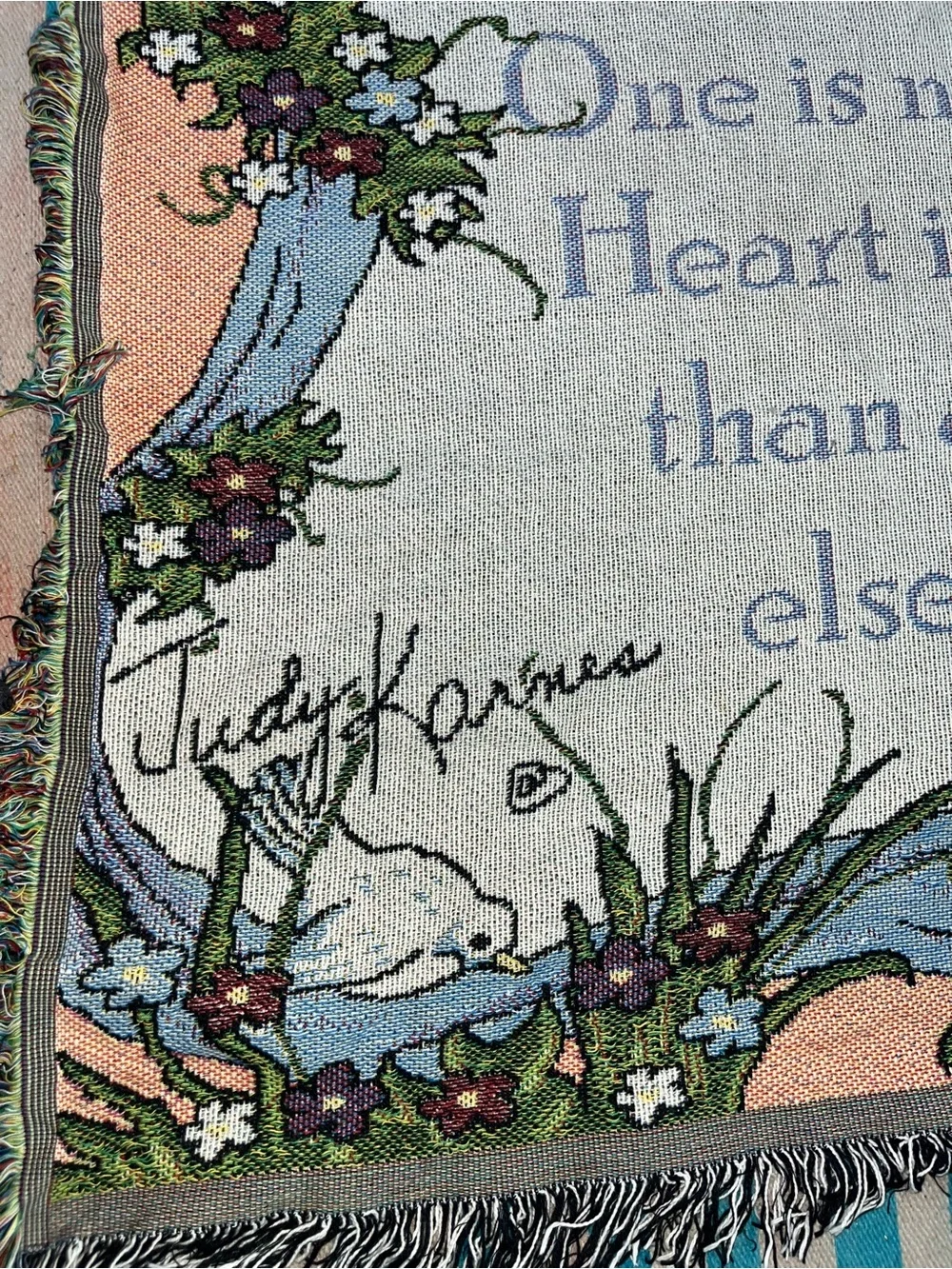 Vintage Woven Tapestry Throw Blanket God’s Garden Poem Frances Gurney Floral